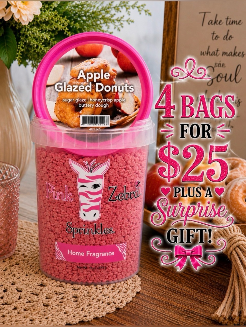 Pink Zebra Apple Glazed Donuts Wax Melts 2oz Bag